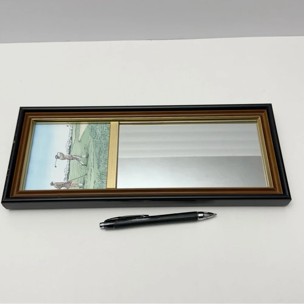 Vintage Barlow Designs Golf Art Print Wall Mirror Rectangular